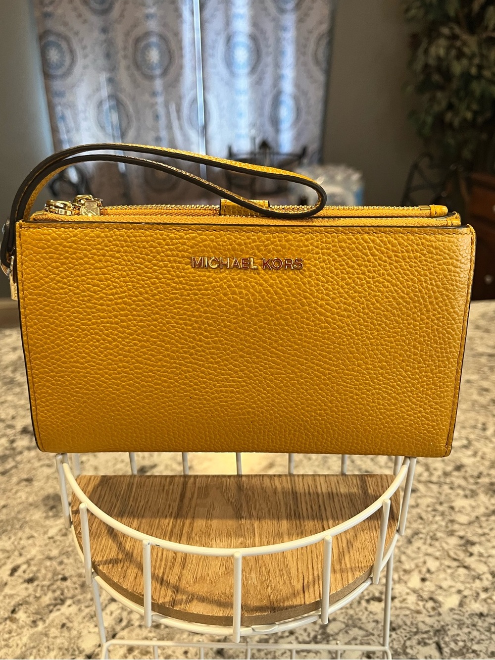 Michael Kors Mustard Yellow Leather Wristlet Clutch